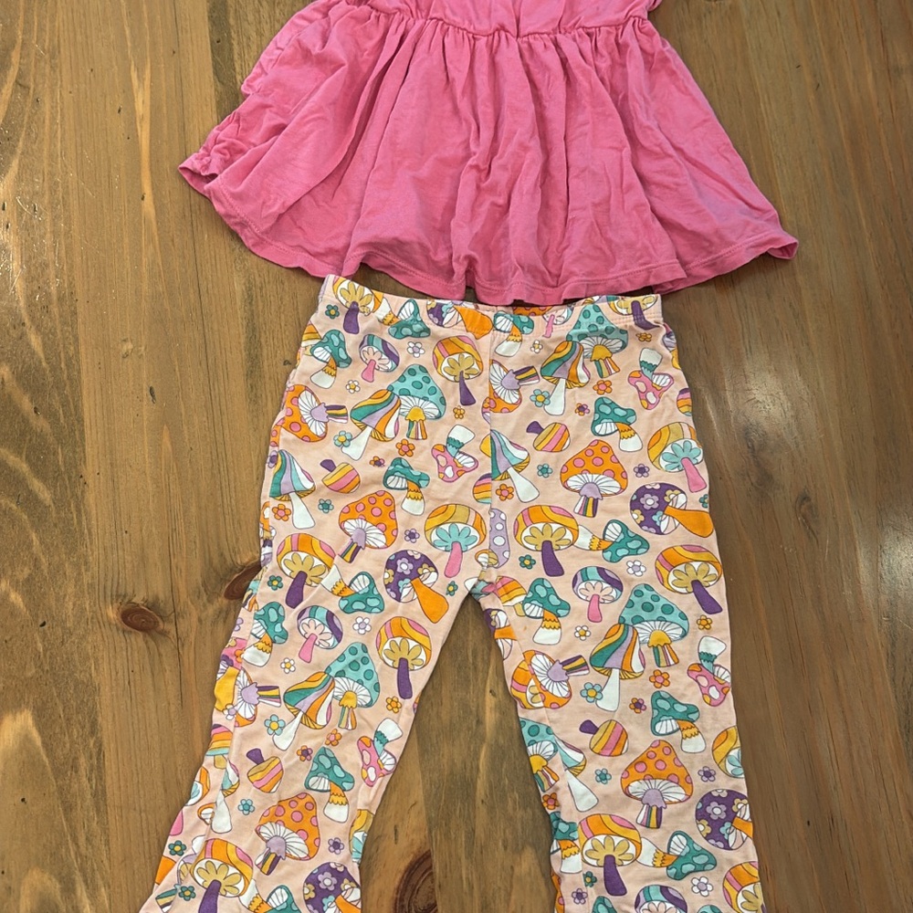Angel Dear Pink Top and Mushroom Print Pants Set
